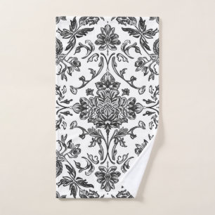 Florales Chinoiserie Schwarz-Weiß-Aquarell Handtuch