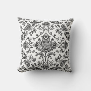 Florales Chinoiserie Schwarz-Weiß-Aquarell Kissen