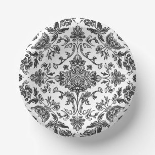 Florales Chinoiserie Schwarz-Weiß-Aquarell Pappteller