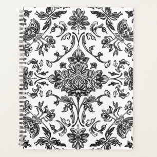 Florales Chinoiserie Schwarz-Weiß-Aquarell Planer