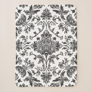 Florales Chinoiserie Schwarz-Weiß-Aquarell Sherpadecke