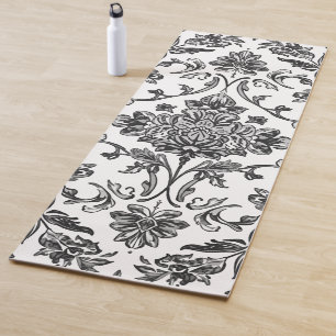Florales Chinoiserie Schwarz-Weiß-Aquarell Yogamatte