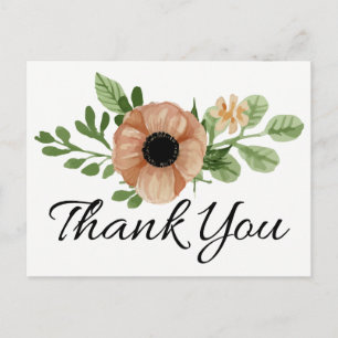 Florales Dankeschön Wasserfarbe Pfirsich-Anemonen- Postkarte