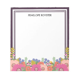 Florales Design Dunkelrote Pflaume Weiße Name Noti Notizblock