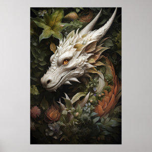 Florales Drachen-Wandbild, Mystische Dark Academia Poster