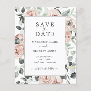 Florales Dusty Rose Budget-Hochzeit - Termin merke Flyer