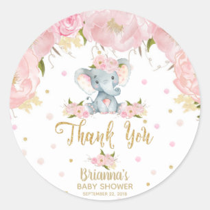 Florales Elefant Baby Shower Danke Runder Aufkleber