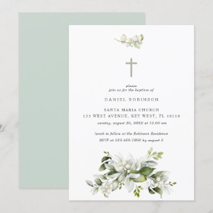 Florales Élégante verdure Baptême Invitation