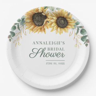 Florales Eukalyptus-Sonnenblumen-Grün für Brautpar Pappteller