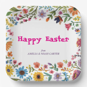 Florales farbenfrohes Oster-BRUNCH & OSTEREIERSUCH Pappteller