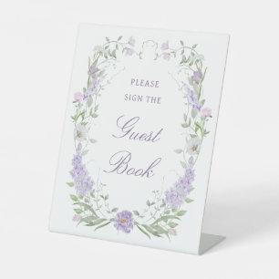 Florales Flieder Lavendel Rahmen Gästebuch Sockelschild