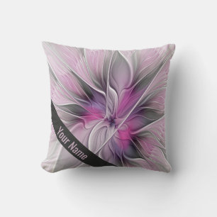 Florales Fraktal-Abstraktes Blumenmuster Rosa Grau Kissen