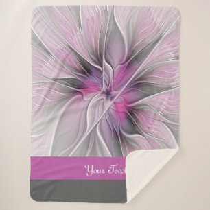 Florales Fraktal-Abstraktes Blumenmuster Rosa Grau Sherpadecke