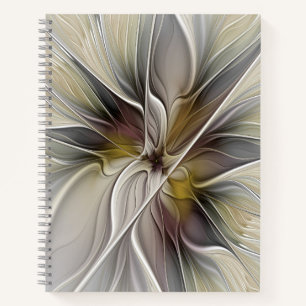 Florales Fraktal, Fantasie-Blume mit Erdtönen Notizbuch