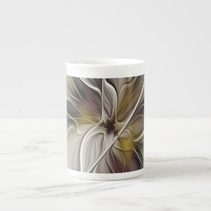 Florales Fraktal, Fantasie-Blume mit Erdtönen Prozellantasse