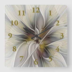 Florales Fraktal, Fantasie-Blume mit Erdtönen Quadratische Wanduhr