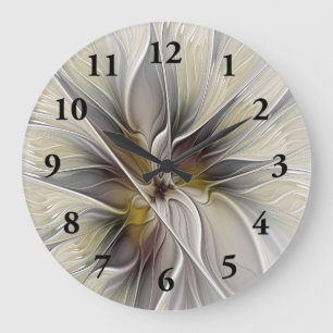 Florales Fraktal, Fantasieblume mit Erdtönen Große Wanduhr