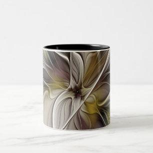 Florales Fraktal, Fantasieblume mit Erdtönen Zweifarbige Tasse
