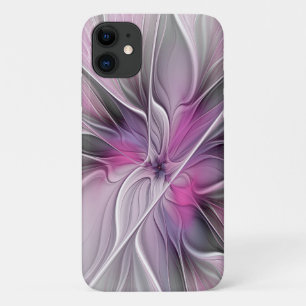 Florales Fraktal Modern Abstrakt Blume Pink Grau Case-Mate iPhone Hülle