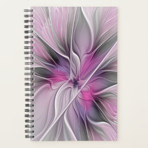 Florales Fraktal Modern Abstrakt Blume Pink Grau Planer