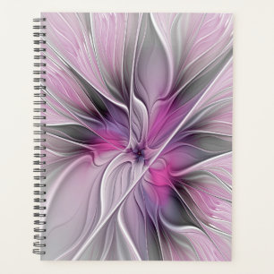 Florales Fraktal Modern Abstrakt Blume Pink Grau Planer
