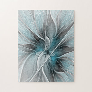 Florales Fraktal Modernes Abstractes Blumen Blau G