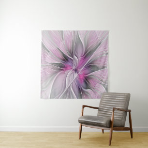 Florales Fraktal Modernes Abstractes Blumen Pink G Wandteppich