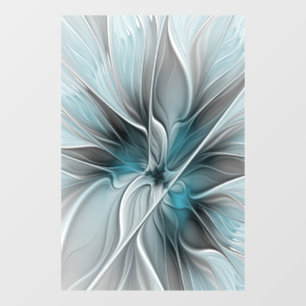 Florales Fraktal Modernes abstraktes Blumen Blau G Fensteraufkleber