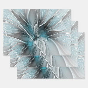 Florales Fraktal Modernes Abstraktes Blumen Blau G Geschenkpapier Set