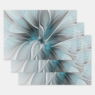 Florales Fraktal Modernes abstraktes Blumen Blau G Geschenkpapier Set