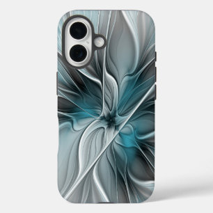 Florales Fraktal Modernes Abstraktes Blumen Blau G iPhone 16 Hülle