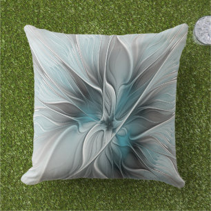 Florales Fraktal Modernes Abstraktes Blumen Blau G Kissen
