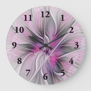 Florales Fraktal Modernes Abstraktes Blumen Pink G Große Wanduhr