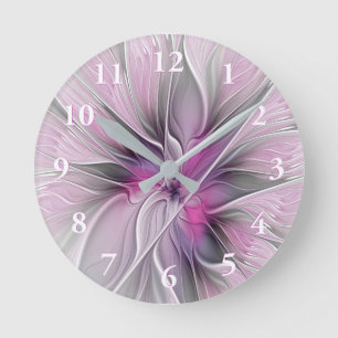 Florales Fraktal Modernes Abstraktes Blumen Pink G Runde Wanduhr