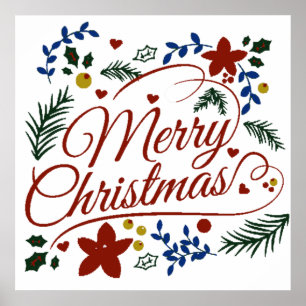 Florales Frohe Weihnachten   Poster