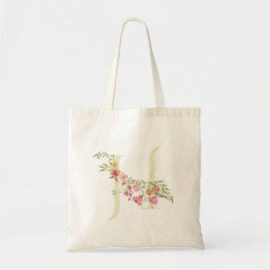 florales Frühjahrsmonogramm H Hochzeits-Brautjungf Tragetasche
