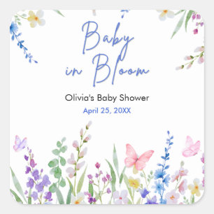 Florales Frühlings-Baby-in-Blüte-Baby-Shower Quadratischer Aufkleber
