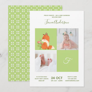 Florales Fuchs • Alphabet Monogram Süße Babyparty Einladung