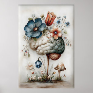 Florales Gehirn-Kunstposter, Botanischer Surrealis Poster