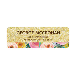 Florales Gold-Glitter-Folie-Rücksendeadresse