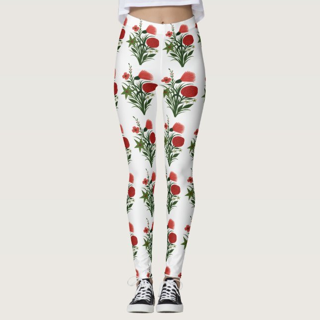 Florales grünes Blatt  Leggings (Vorderseite)