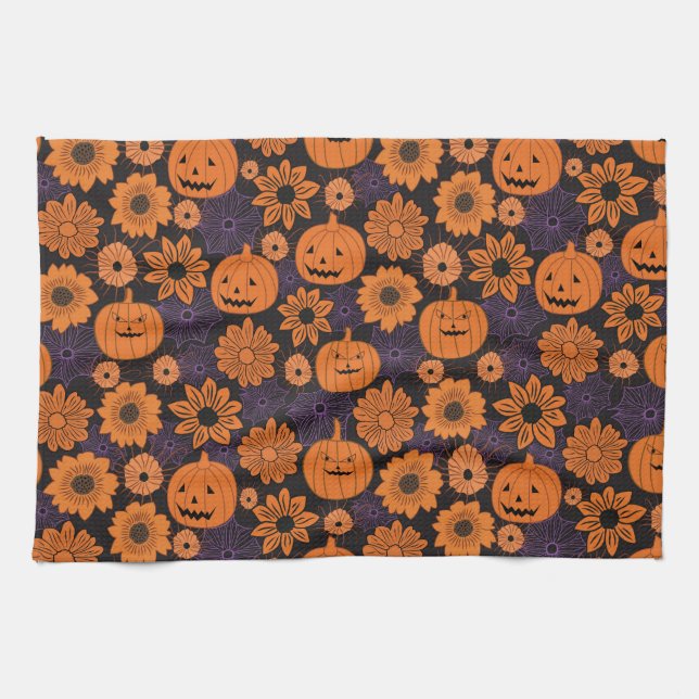 Florales Halloween Geschirrtuch (Horizontal)
