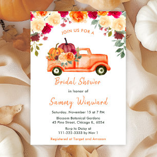 Florales Herbst-Kürbis-LKW-Brautabschiedsparty Einladung
