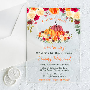 Florales Herbst-Orange-Kürbisse-Baby-Shower Acryleinladungen