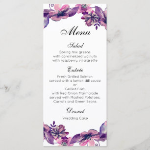 Florales Hochzeitsmenü Lila Blume Karte