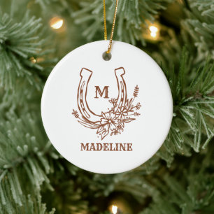 Florales Hufeisen Braunes Land Western-Monogramm Keramik Ornament