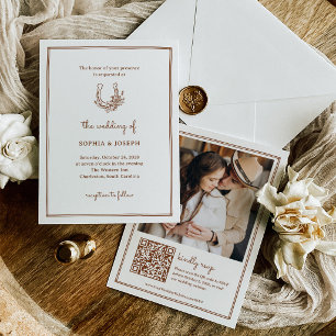 Florales Hufeisen Kupfer Rost Western-Hochzeit Einladung