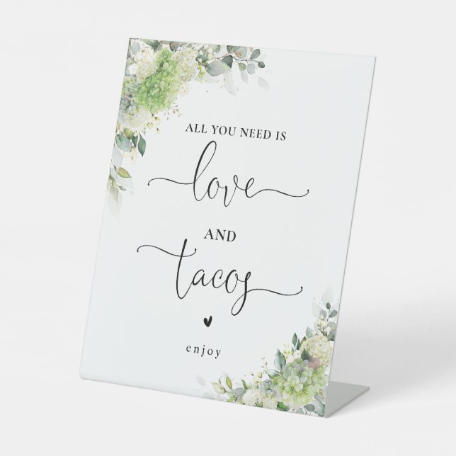 Florales Hydrangeen Lieben und Tacos Schild (Vorderseite)
