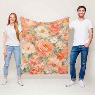 florales Korallen-Pfirsich Romantische Blüten Heim Fleecedecke