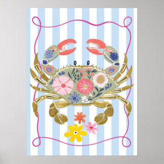 florales Krabben-Funky-Ozean-Wandkunst-Poster Poster
